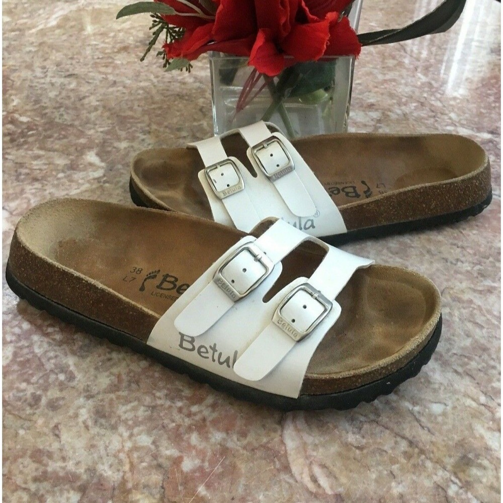 Betula by Birkenstock Women's Ivory buckled Slide Sandal Size 38/ US 7 EUC, $125